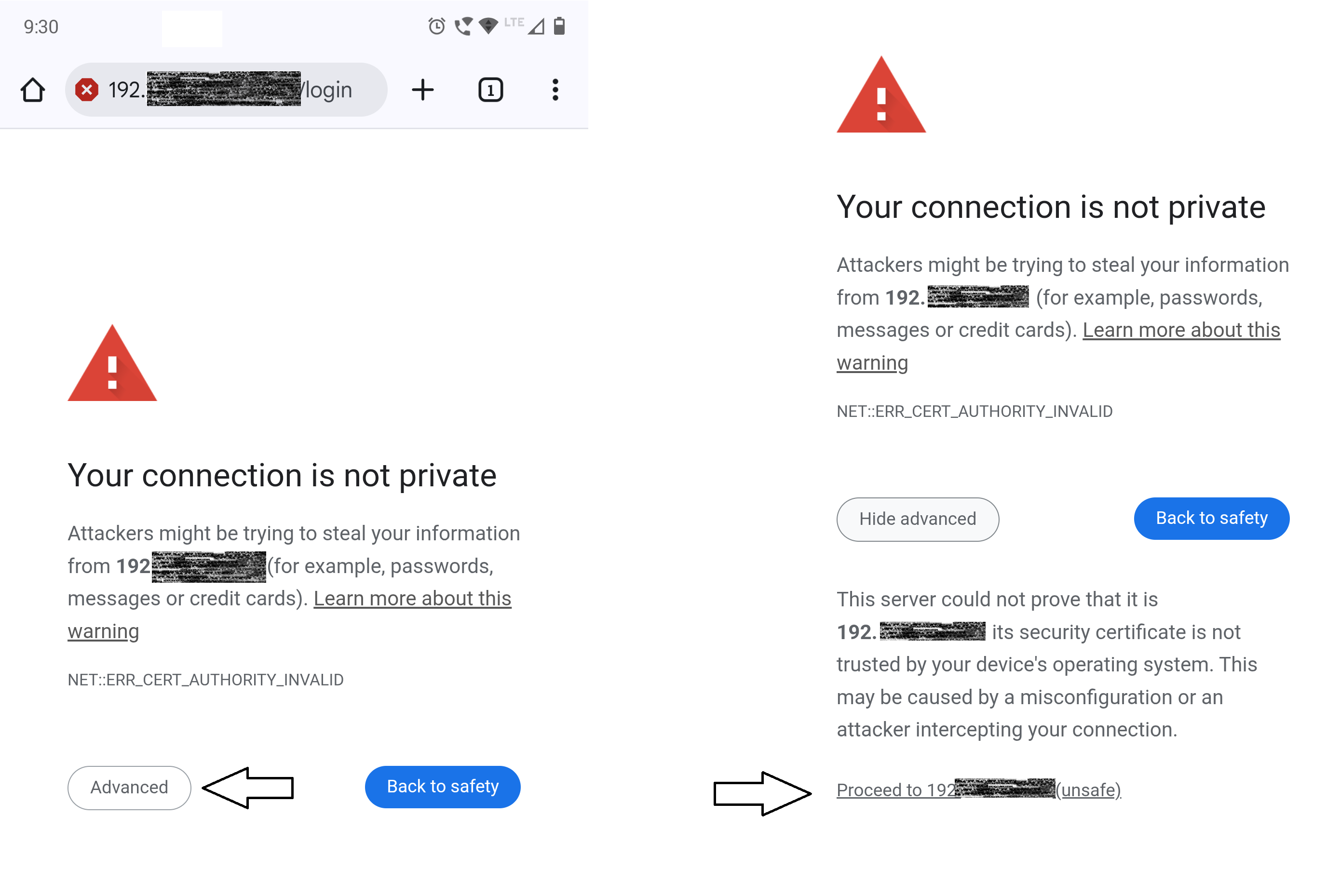 Browser shows 'Your connection is not private' warning