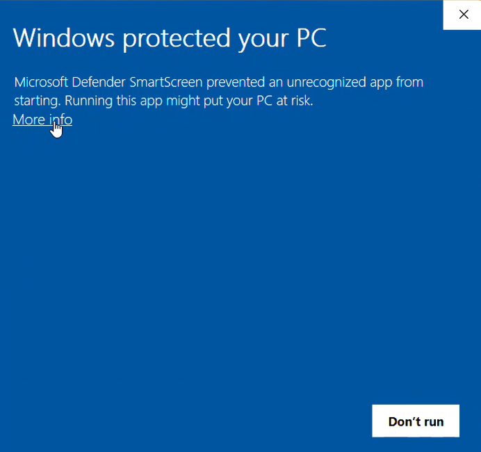 Windows Defender SmartScreen warning 1